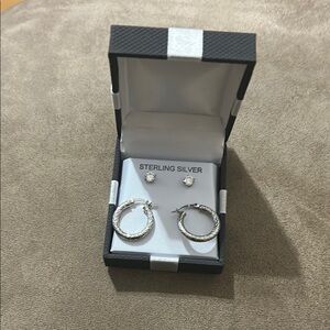 Sterling Silver Hoop and Stud Earring Set
